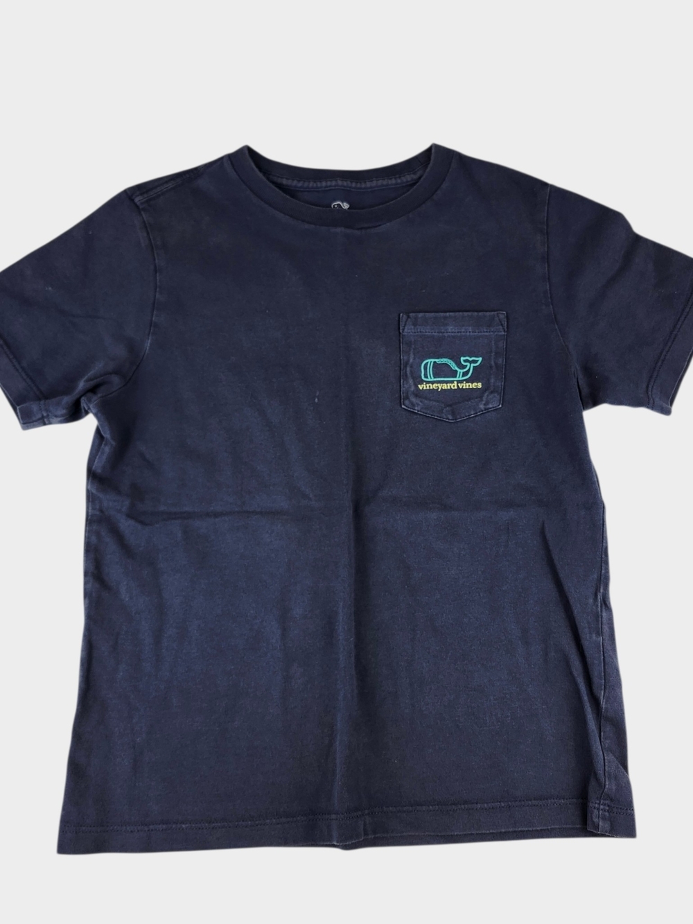 Vineyard Vines Navy Short Sleeve Pocket Tee with Teal Whale